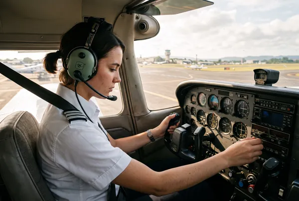 Eğitim uçağının kokpitinde öğrenci pilot