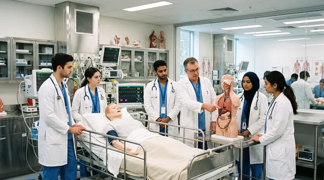 Semmelweis Üniversitesi tıp laboratuvarında öğrenciler